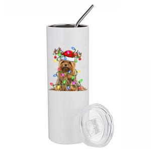 Xmas Holiday Lighting Santa Yorkshire Terrier Dog Christmas Great Gift Stainless Steel Tumbler