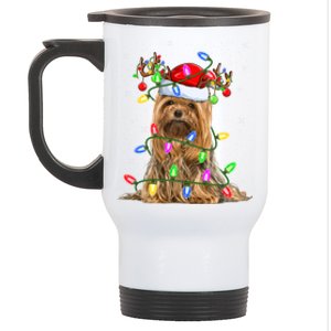 Xmas Holiday Lighting Santa Yorkshire Terrier Dog Christmas Great Gift Stainless Steel Travel Mug