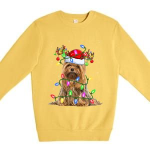 Xmas Holiday Lighting Santa Yorkshire Terrier Dog Christmas Gift Premium Crewneck Sweatshirt