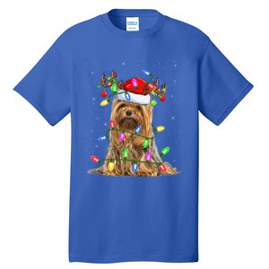 Xmas Holiday Lighting Santa Yorkshire Terrier Dog Christmas Gift Tall T-Shirt