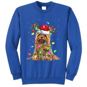 Xmas Holiday Lighting Santa Yorkshire Terrier Dog Christmas Gift Tall Sweatshirt