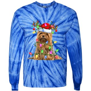 Xmas Holiday Lighting Santa Yorkshire Terrier Dog Christmas Gift Tie-Dye Long Sleeve Shirt