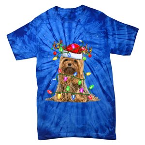 Xmas Holiday Lighting Santa Yorkshire Terrier Dog Christmas Gift Tie-Dye T-Shirt