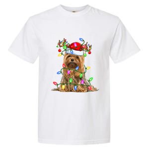 Xmas Holiday Lighting Santa Yorkshire Terrier Dog Christmas Gift Garment-Dyed Heavyweight T-Shirt