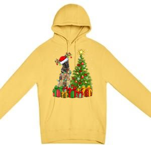 Xmas Holiday Lights Santa Ger Shepherd Dog Christmas Tree Gift Premium Pullover Hoodie