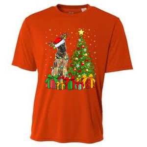 Xmas Holiday Lights Santa Ger Shepherd Dog Christmas Tree Gift Cooling Performance Crew T-Shirt