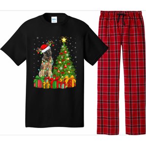 Xmas Holiday Lights Santa Ger Shepherd Dog Christmas Tree Gift Pajama Set