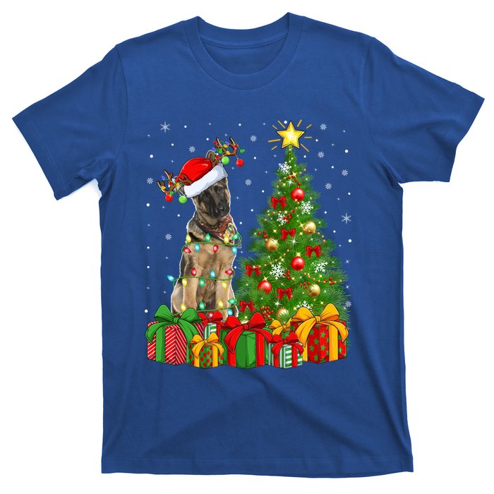 Xmas Holiday Lights Santa Ger Shepherd Dog Christmas Tree Gift T-Shirt