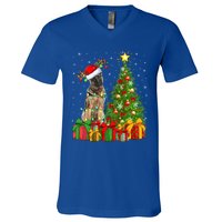 Xmas Holiday Lights Santa Ger Shepherd Dog Christmas Tree Gift V-Neck T-Shirt