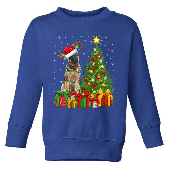 Xmas Holiday Lights Santa Ger Shepherd Dog Christmas Tree Gift Toddler Sweatshirt