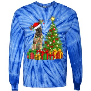 Xmas Holiday Lights Santa Ger Shepherd Dog Christmas Tree Gift Tie-Dye Long Sleeve Shirt