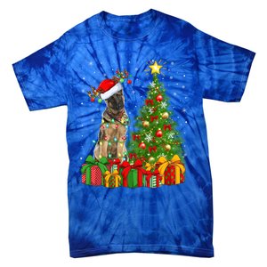 Xmas Holiday Lights Santa Ger Shepherd Dog Christmas Tree Gift Tie-Dye T-Shirt