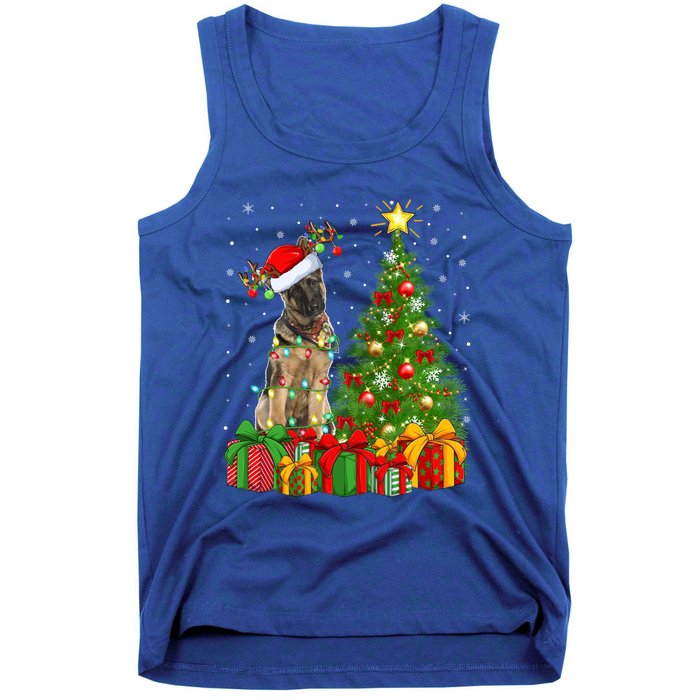 Xmas Holiday Lights Santa Ger Shepherd Dog Christmas Tree Gift Tank Top