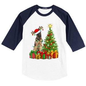 Xmas Holiday Lights Santa Ger Shepherd Dog Christmas Tree Gift Baseball Sleeve Shirt