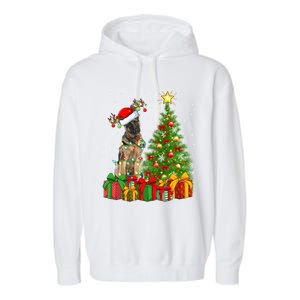 Xmas Holiday Lights Santa Ger Shepherd Dog Christmas Tree Gift Garment-Dyed Fleece Hoodie