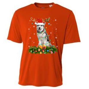 Xmas Holiday Reindeer Santa Alaskan Malamute Dog Christmas Gift Cooling Performance Crew T-Shirt