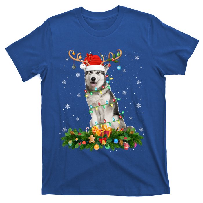 Xmas Holiday Reindeer Santa Alaskan Malamute Dog Christmas Gift T-Shirt