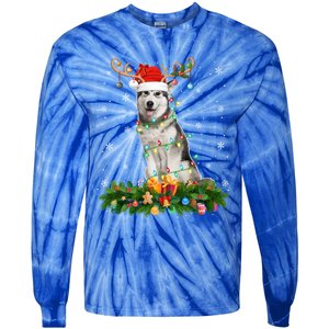 Xmas Holiday Reindeer Santa Alaskan Malamute Dog Christmas Gift Tie-Dye Long Sleeve Shirt