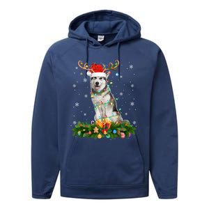 Xmas Holiday Reindeer Santa Alaskan Malamute Dog Christmas Gift Performance Fleece Hoodie