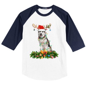 Xmas Holiday Reindeer Santa Alaskan Malamute Dog Christmas Gift Baseball Sleeve Shirt