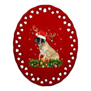 Xmas Holiday Reindeer Santa English Mastiff Dog Christmas Meaningful Gift Ceramic Oval Ornament