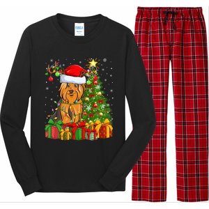 Xmas Holiday Santa Yorkshire Terrier Dog Christmas Tree Gift Long Sleeve Pajama Set