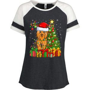 Xmas Holiday Santa Yorkshire Terrier Dog Christmas Tree Gift Enza Ladies Jersey Colorblock Tee