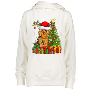 Xmas Holiday Santa Yorkshire Terrier Dog Christmas Tree Gift Womens Funnel Neck Pullover Hood