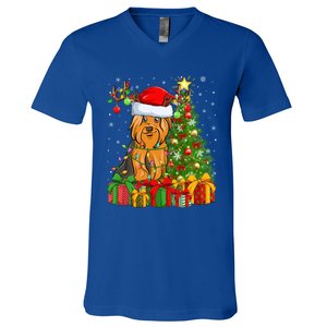 Xmas Holiday Santa Yorkshire Terrier Dog Christmas Tree Gift V-Neck T-Shirt