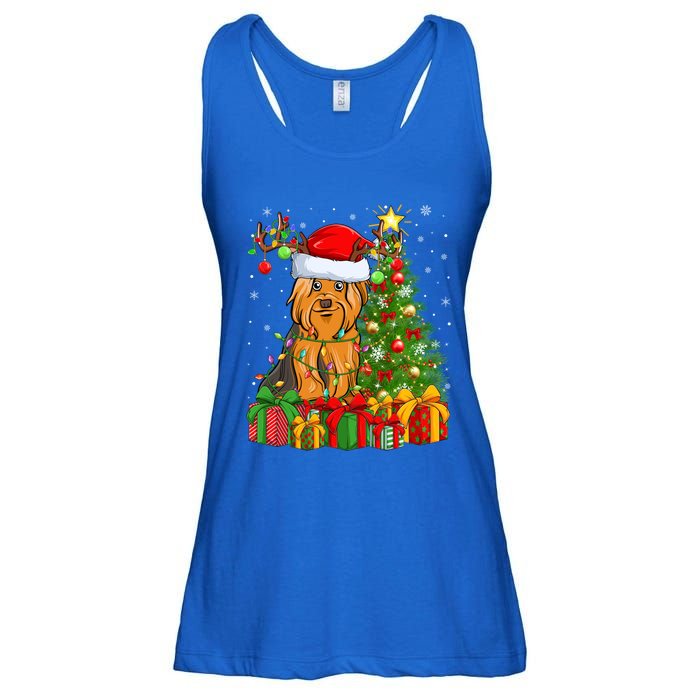 Xmas Holiday Santa Yorkshire Terrier Dog Christmas Tree Gift Ladies Essential Flowy Tank