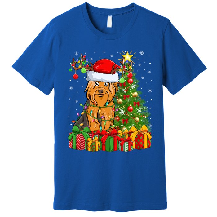 Xmas Holiday Santa Yorkshire Terrier Dog Christmas Tree Gift Premium T-Shirt