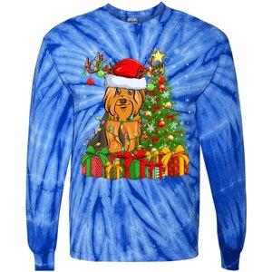 Xmas Holiday Santa Yorkshire Terrier Dog Christmas Tree Gift Tie-Dye Long Sleeve Shirt