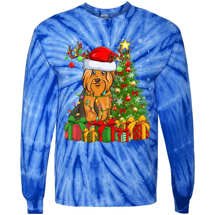 Xmas Holiday Santa Yorkshire Terrier Dog Christmas Tree Gift Tie-Dye Long Sleeve Shirt