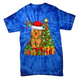 Xmas Holiday Santa Yorkshire Terrier Dog Christmas Tree Gift Tie-Dye T-Shirt