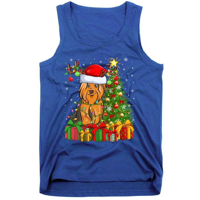 Xmas Holiday Santa Yorkshire Terrier Dog Christmas Tree Gift Tank Top