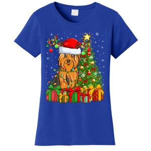 Xmas Holiday Santa Yorkshire Terrier Dog Christmas Tree Gift Women's T-Shirt