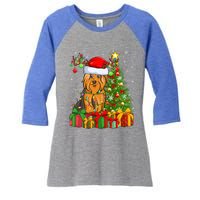 Xmas Holiday Santa Yorkshire Terrier Dog Christmas Tree Gift Women's Tri-Blend 3/4-Sleeve Raglan Shirt