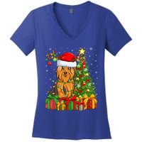 Xmas Holiday Santa Yorkshire Terrier Dog Christmas Tree Gift Women's V-Neck T-Shirt