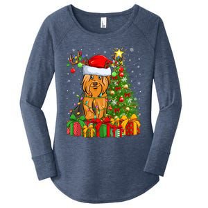 Xmas Holiday Santa Yorkshire Terrier Dog Christmas Tree Gift Women's Perfect Tri Tunic Long Sleeve Shirt