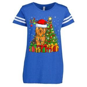 Xmas Holiday Santa Yorkshire Terrier Dog Christmas Tree Gift Enza Ladies Jersey Football T-Shirt