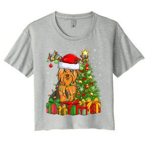 Xmas Holiday Santa Yorkshire Terrier Dog Christmas Tree Gift Women's Crop Top Tee