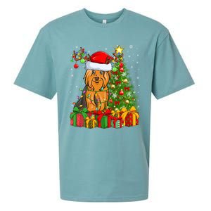 Xmas Holiday Santa Yorkshire Terrier Dog Christmas Tree Gift Sueded Cloud Jersey T-Shirt