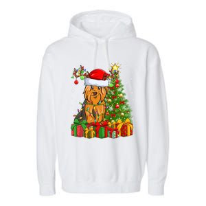 Xmas Holiday Santa Yorkshire Terrier Dog Christmas Tree Gift Garment-Dyed Fleece Hoodie