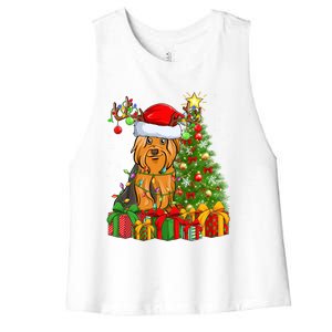 Xmas Holiday Santa Yorkshire Terrier Dog Christmas Tree Gift Women's Racerback Cropped Tank