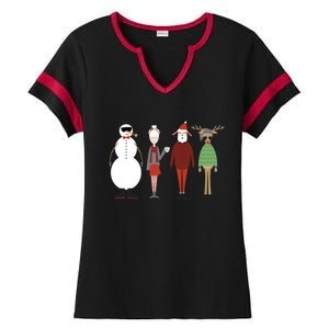 Xmas Hipster Santa And Mrs Claus Snow Rudy Reindeer Gift Ladies Halftime Notch Neck Tee