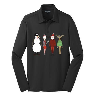 Xmas Hipster Santa And Mrs Claus Snow Rudy Reindeer Gift Silk Touch Performance Long Sleeve Polo