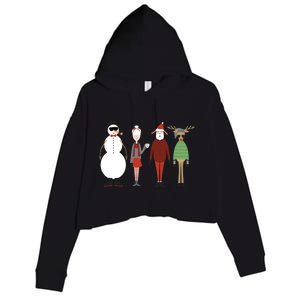 Xmas Hipster Santa And Mrs Claus Snow Rudy Reindeer Gift Crop Fleece Hoodie