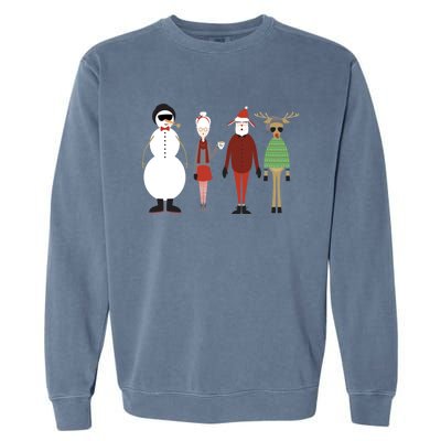 Xmas Hipster Santa And Mrs Claus Snow Rudy Reindeer Gift Garment-Dyed Sweatshirt