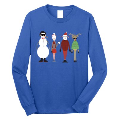 Xmas Hipster Santa And Mrs Claus Snow Rudy Reindeer Gift Long Sleeve Shirt