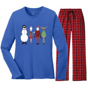 Xmas Hipster Santa And Mrs Claus Snow Rudy Reindeer Gift Women's Long Sleeve Flannel Pajama Set 